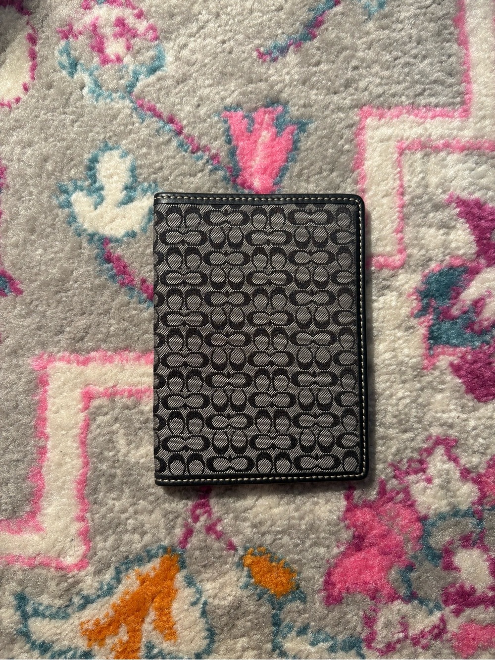 Coach Signature Monogram Passport Wallet in Black/Grey